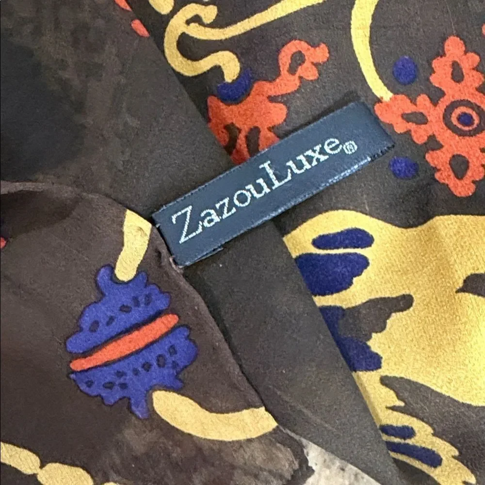 ZazouLuxe 100% Silk Bird & Floral Scroll Print Square Scarf 19.8 x 20.5